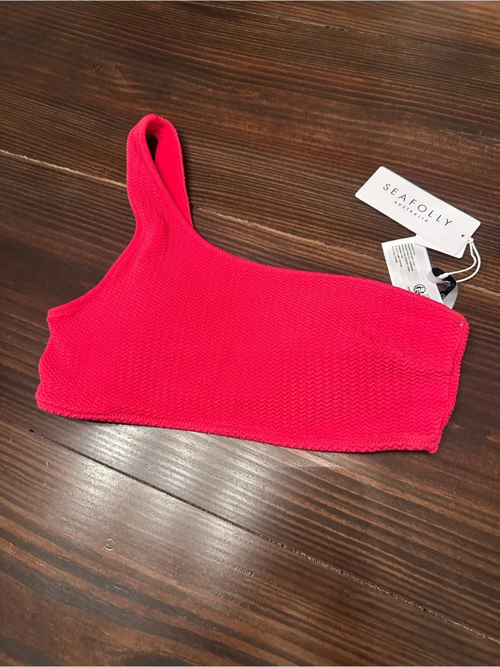 Seafolly One-Shoulder Bikini Top in Hot Pink